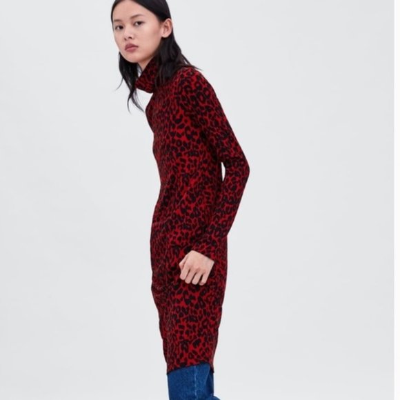 Zara red animal print bodycon dress size small - Picture 7 of 9